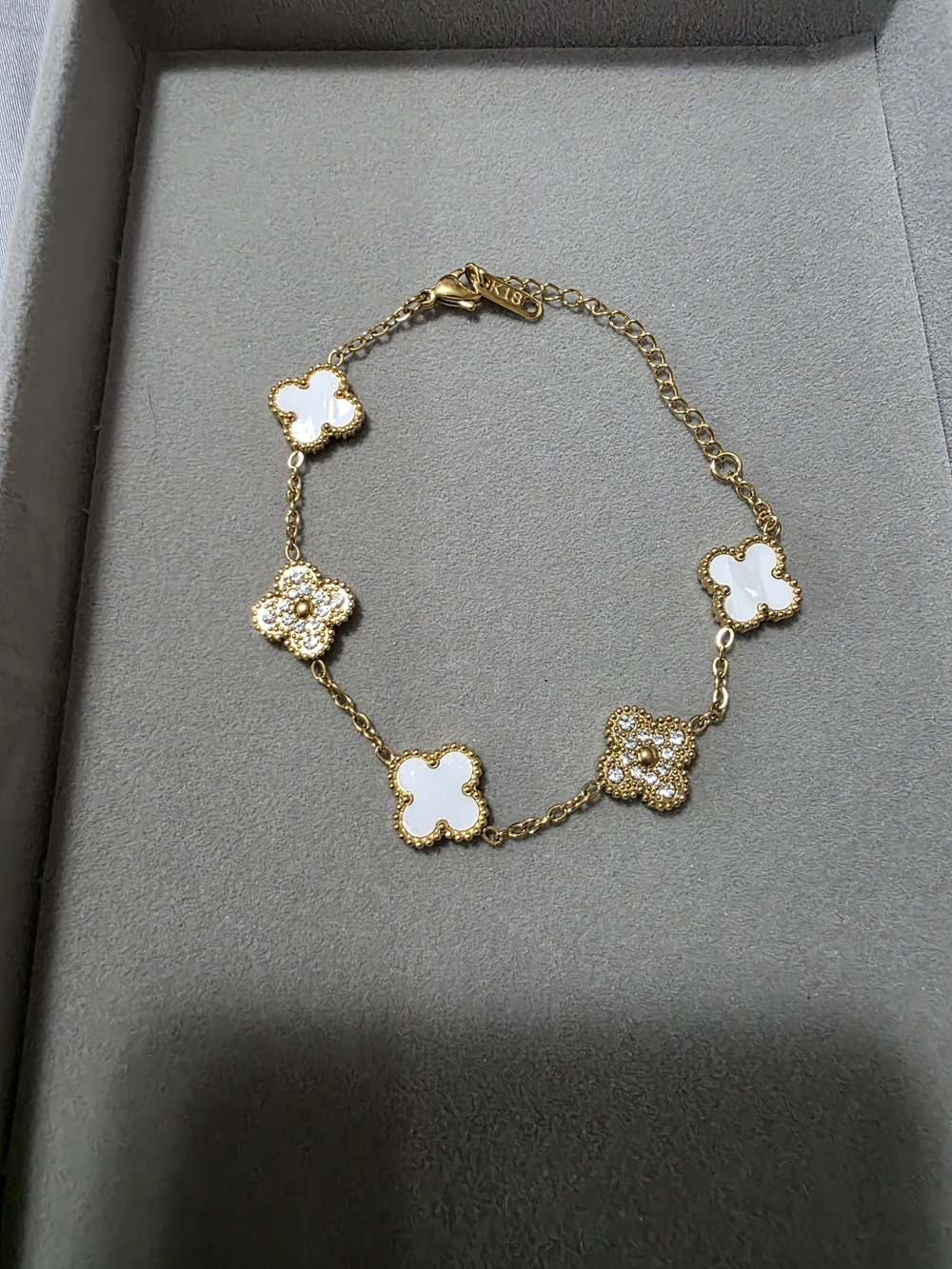 Gold and White Floral Clover Bracelet - Women Jewelry